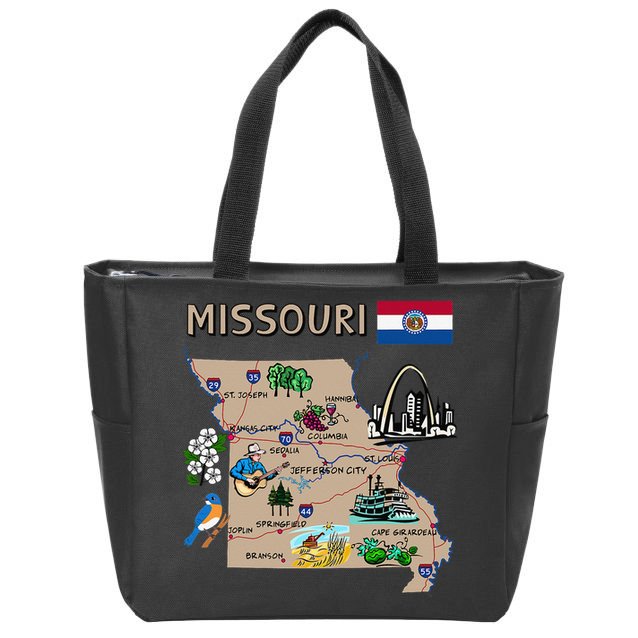 Map of Missouri Landmarks major cities roads flag Zip Tote Bag