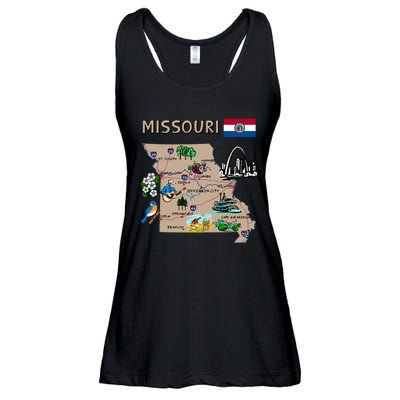 Map Of Missouri Landmarks Major Cities Roads Flag Ladies Essential Flowy Tank