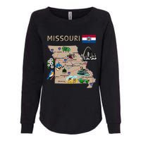 Map Of Missouri Landmarks Major Cities Roads Flag Womens California Wash Sweatshirt