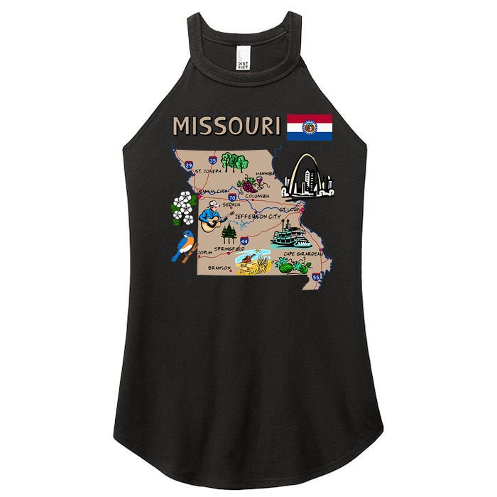 Map Of Missouri Landmarks Major Cities Roads Flag Women’s Perfect Tri Rocker Tank