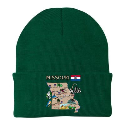 Map Of Missouri Landmarks Major Cities Roads Flag Knit Cap Winter Beanie