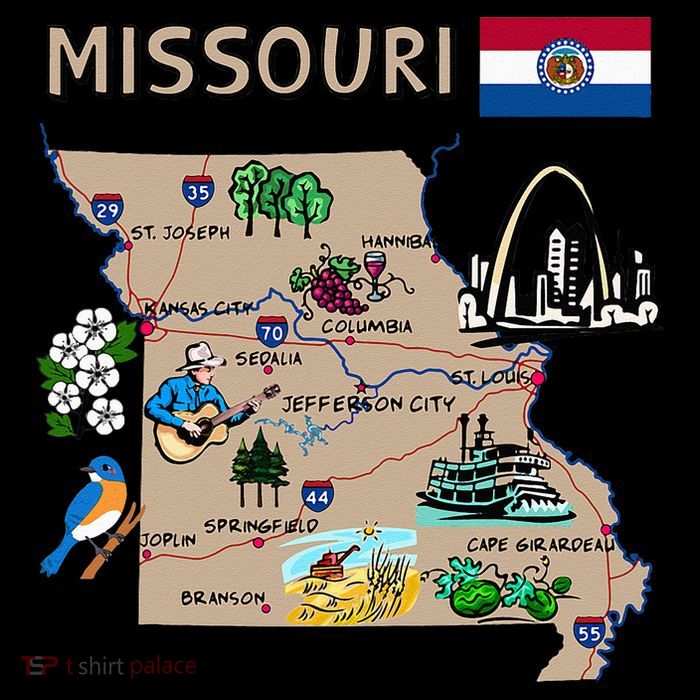 Map Of Missouri Landmarks Major Cities Roads Flag Tall T-Shirt