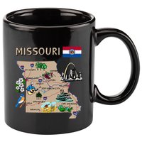 Map Of Missouri Landmarks Major Cities Roads Flag 11oz C Handle Ceramic Mug