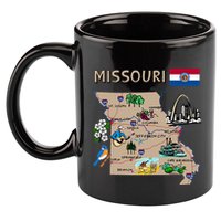 Map Of Missouri Landmarks Major Cities Roads Flag 11oz C Handle Ceramic Mug
