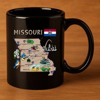 Map Of Missouri Landmarks Major Cities Roads Flag 11oz C Handle Ceramic Mug