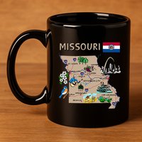 Map Of Missouri Landmarks Major Cities Roads Flag 11oz C Handle Ceramic Mug