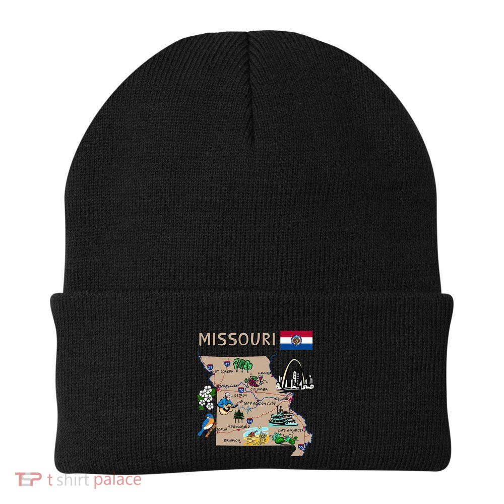 Map Of Missouri Landmarks Major Cities Roads Flag Beanie