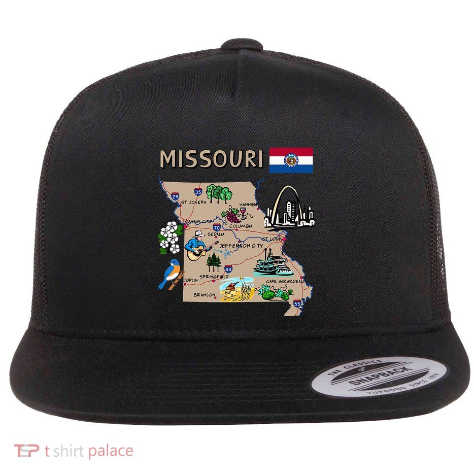 Map Of Missouri Landmarks Major Cities Roads Flag Flatbill Hat