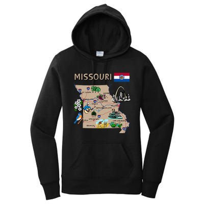 Map Of Missouri Landmarks Major Cities Roads Flag Women's Pullover Hoodie