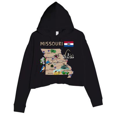 Map Of Missouri Landmarks Major Cities Roads Flag Crop Fleece Hoodie