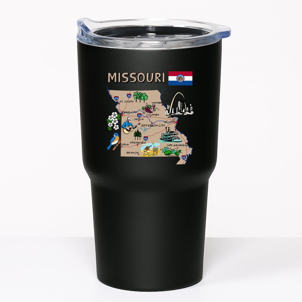 Map Of Missouri Landmarks Major Cities Roads Flag Tumbler