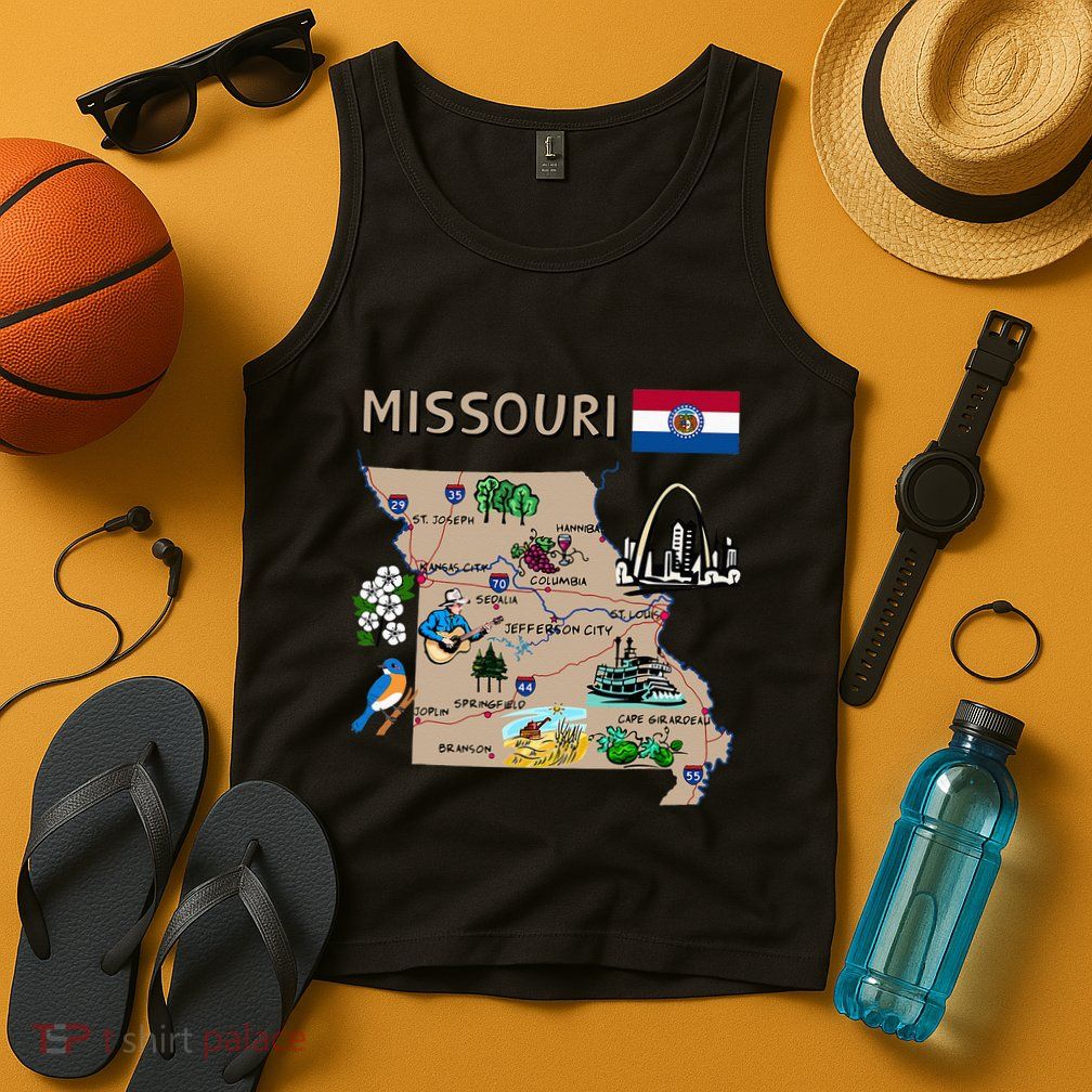 Map Of Missouri Landmarks Major Cities Roads Flag Tank Top