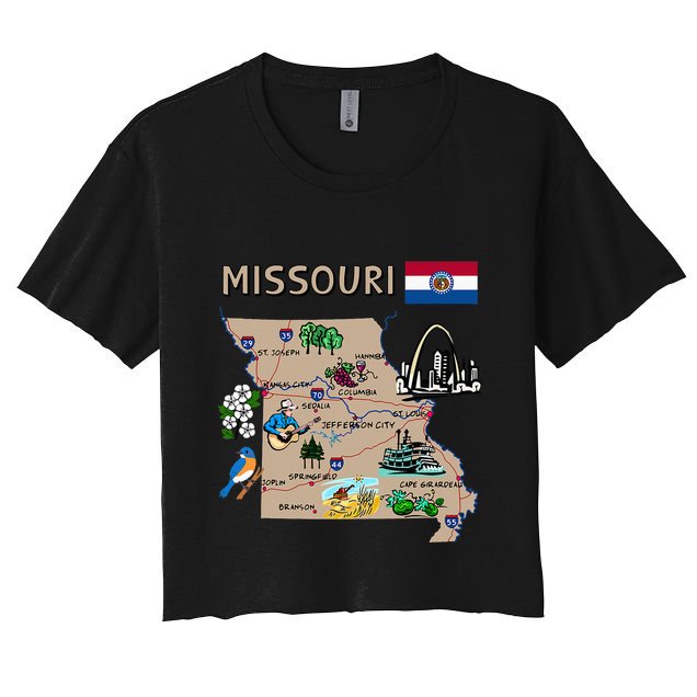 Map Of Missouri Landmarks Major Cities Roads Flag Crop Top