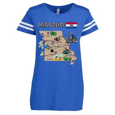 Map Of Missouri Landmarks Major Cities Roads Flag Enza Ladies Jersey Football T-Shirt