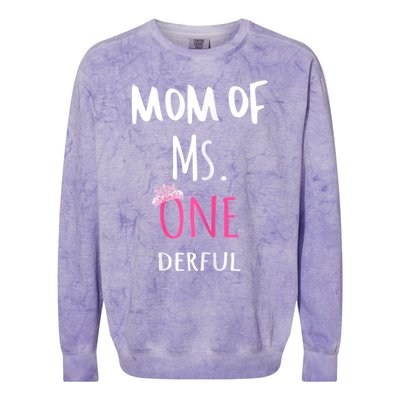 Mom Of Ms Onederful 1st Birthday Family Matching Gift Colorblast Crewneck Sweatshirt