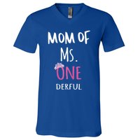 Mom Of Ms Onederful 1st Birthday Family Matching Gift V-Neck T-Shirt