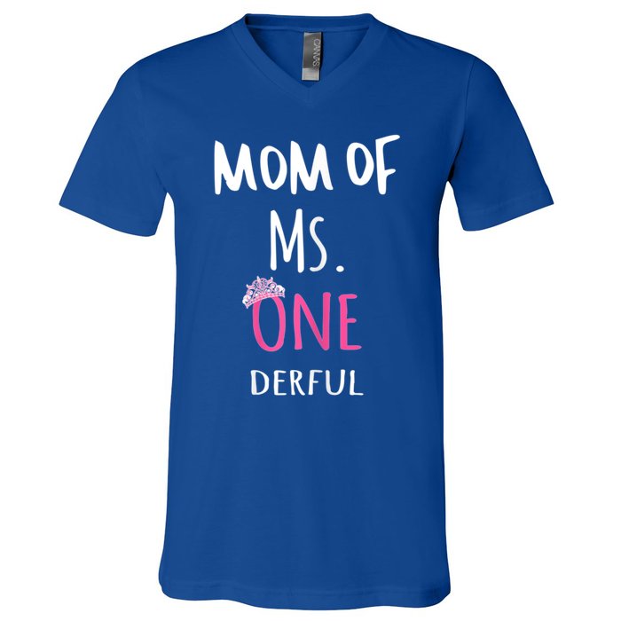 Mom Of Ms Onederful 1st Birthday Family Matching Gift V-Neck T-Shirt