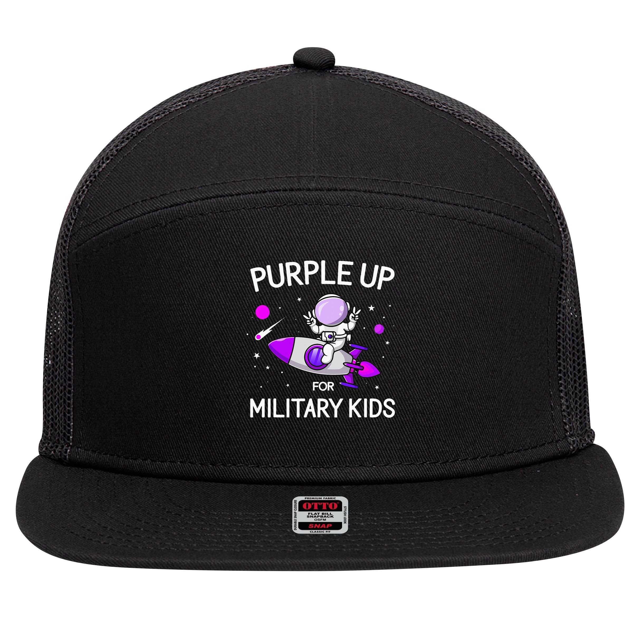 Month Of Military Child Astronaut Purple Up Military 7 Panel Mesh Trucker Snapback Hat