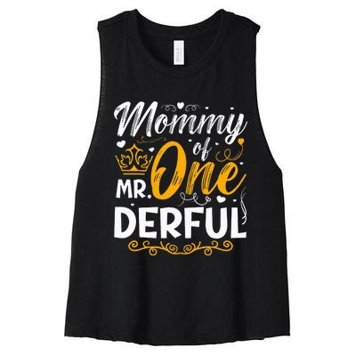 Mommy Of Mr One Derful Party Matching Family 1st Birthday Women's Racerback Cropped Tank