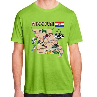 Map Of Missouri Landmarks Major Cities Roads Flag Adult ChromaSoft Performance T-Shirt