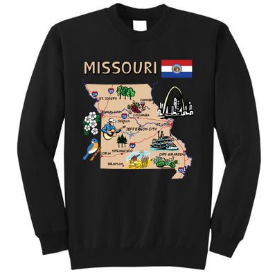 Map Of Missouri Landmarks Major Cities Roads Flag Sweatshirt