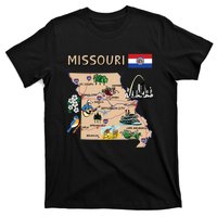 Map Of Missouri Landmarks Major Cities Roads Flag T-Shirt