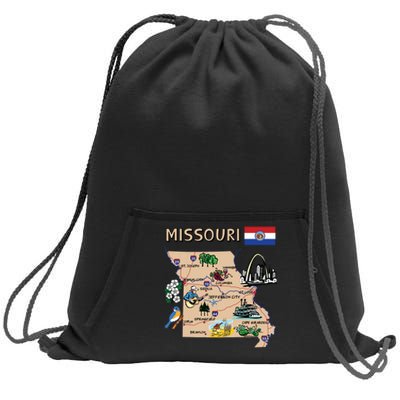 Map Of Missouri Landmarks Major Cities Roads Flag Sweatshirt Cinch Pack Bag