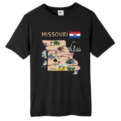 Map Of Missouri Landmarks Major Cities Roads Flag Tall Fusion ChromaSoft Performance T-Shirt