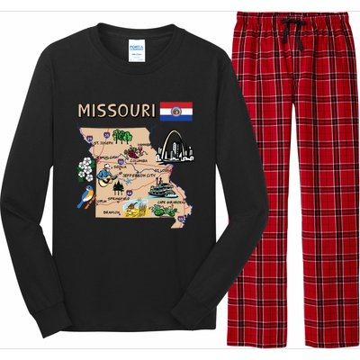 Map Of Missouri Landmarks Major Cities Roads Flag Long Sleeve Pajama Set