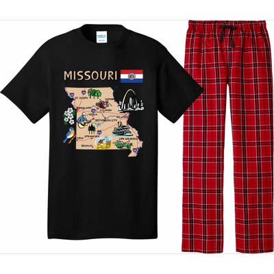 Map Of Missouri Landmarks Major Cities Roads Flag Pajama Set