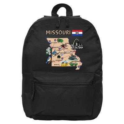 Map Of Missouri Landmarks Major Cities Roads Flag 16 in Basic Backpack