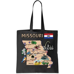 Map Of Missouri Landmarks Major Cities Roads Flag Tote Bag