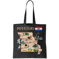 Map Of Missouri Landmarks Major Cities Roads Flag Tote Bag