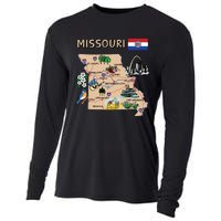 Map Of Missouri Landmarks Major Cities Roads Flag Cooling Performance Long Sleeve Crew