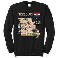 Map Of Missouri Landmarks Major Cities Roads Flag Tall Sweatshirt