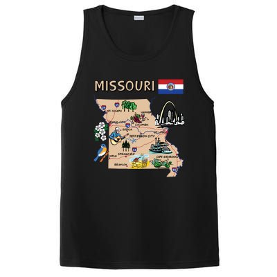 Map Of Missouri Landmarks Major Cities Roads Flag PosiCharge Competitor Tank