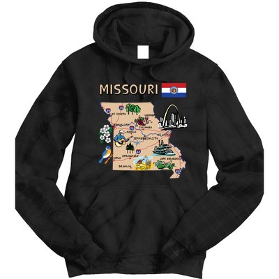 Map Of Missouri Landmarks Major Cities Roads Flag Tie Dye Hoodie