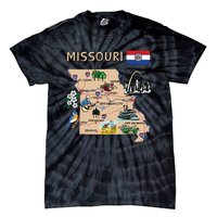 Map Of Missouri Landmarks Major Cities Roads Flag Tie-Dye T-Shirt