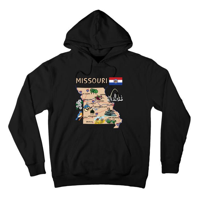 Map Of Missouri Landmarks Major Cities Roads Flag Tall Hoodie