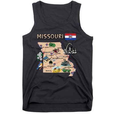 Map Of Missouri Landmarks Major Cities Roads Flag Tank Top