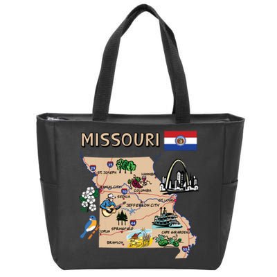 Map Of Missouri Landmarks Major Cities Roads Flag Zip Tote Bag