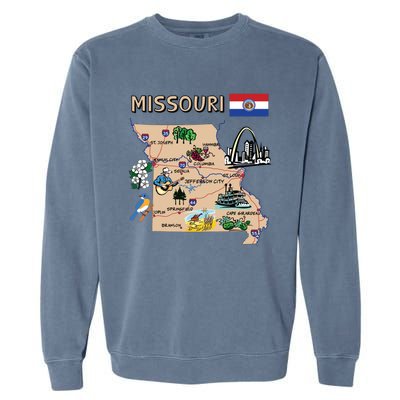 Map Of Missouri Landmarks Major Cities Roads Flag Garment-Dyed Sweatshirt