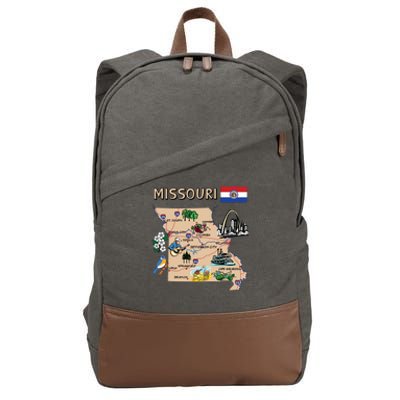 Map Of Missouri Landmarks Major Cities Roads Flag Cotton Canvas Backpack