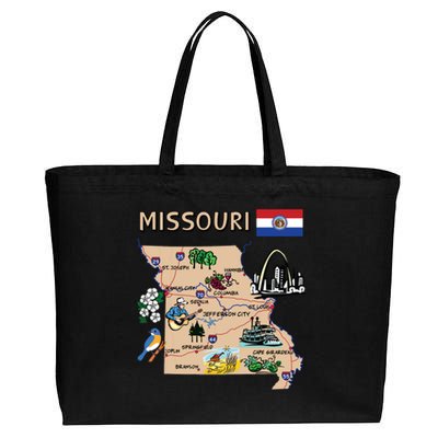 Map Of Missouri Landmarks Major Cities Roads Flag Cotton Canvas Jumbo Tote