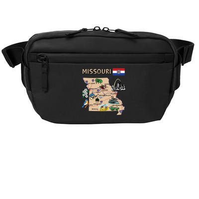 Map Of Missouri Landmarks Major Cities Roads Flag Crossbody Pack