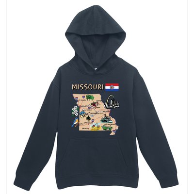 Map Of Missouri Landmarks Major Cities Roads Flag Urban Pullover Hoodie