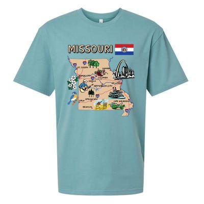 Map Of Missouri Landmarks Major Cities Roads Flag Sueded Cloud Jersey T-Shirt