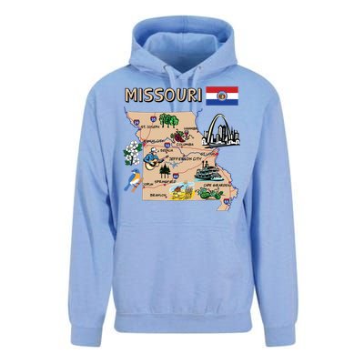 Map Of Missouri Landmarks Major Cities Roads Flag Unisex Surf Hoodie