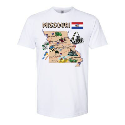 Map Of Missouri Landmarks Major Cities Roads Flag Softstyle CVC T-Shirt