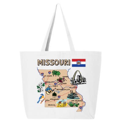 Map Of Missouri Landmarks Major Cities Roads Flag 25L Jumbo Tote